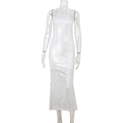 Halter Backless Sequin Dress