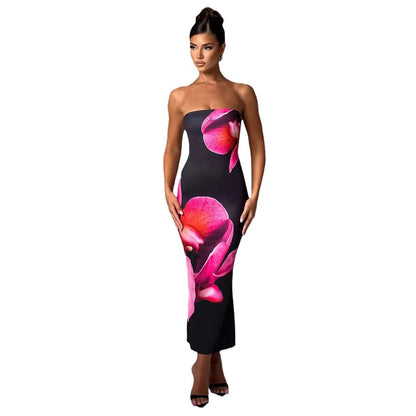Elegant Printed Long Tube Sheath Dress