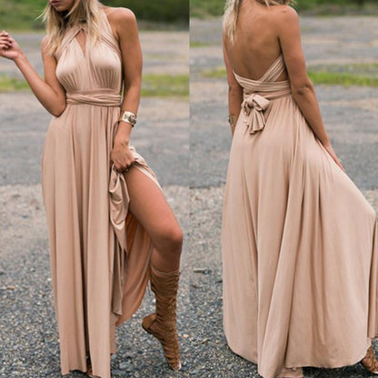 Backless Bandage One-Piece Dress Multi-Way Rope Strap Design
