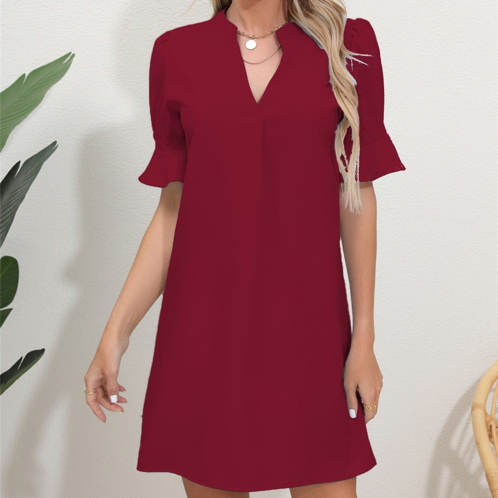 Five-point Lotus Leaf Sleeve Dress Women