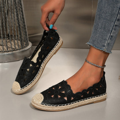 Women’s Lightweight Straw Fisherman Flats – Hollow Out Slip-On Breathable Casual Summer Shoes