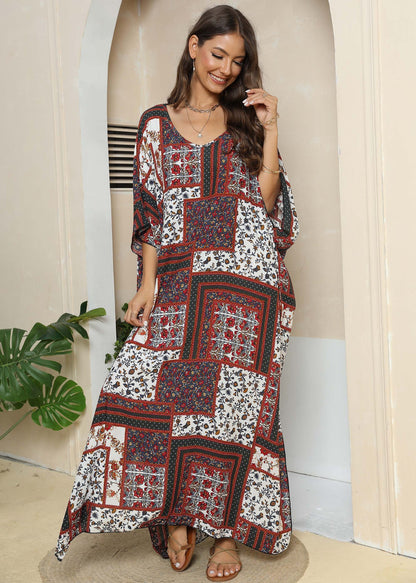Printed Loose Blouse Beach Holiday Split Mop Dress
