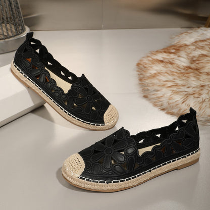 Women’s Lightweight Straw Fisherman Flats – Hollow Out Slip-On Breathable Casual Summer Shoes