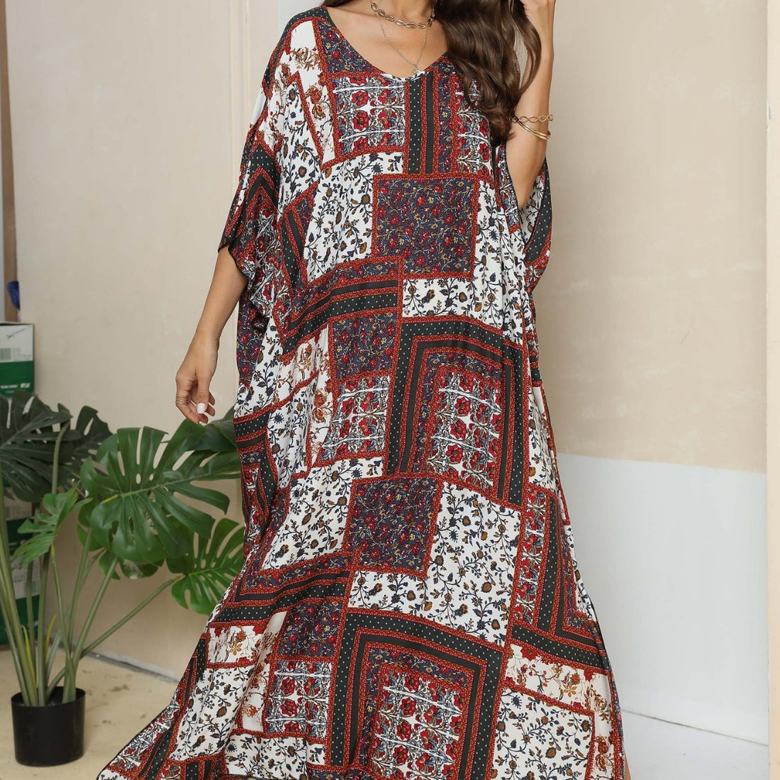 Printed Loose Blouse Beach Holiday Split Mop Dress