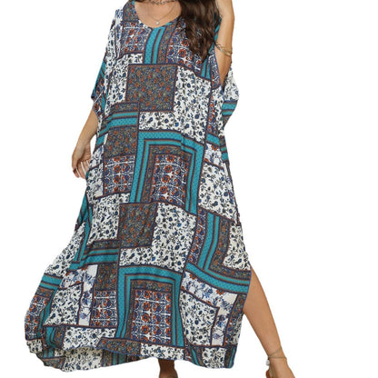 Printed Loose Blouse Beach Holiday Split Mop Dress
