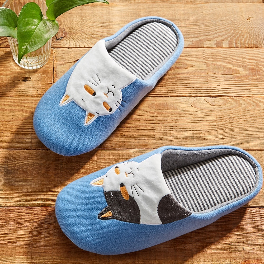 Couple Wooden Floor Slippers – Machine Washable Mute Embroidered Slip-Ons for Comfortable Indoor Wear