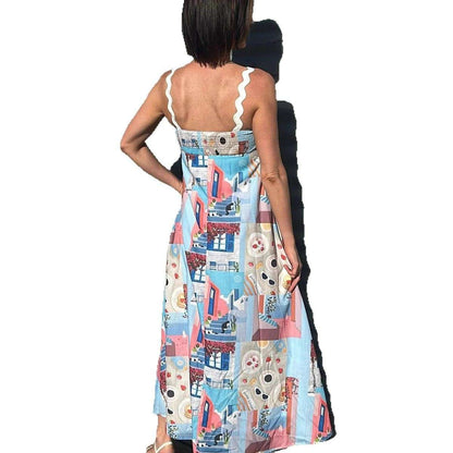 Floral Spaghetti Strap Dress – Elegant Lace Stitching Summer Outfit