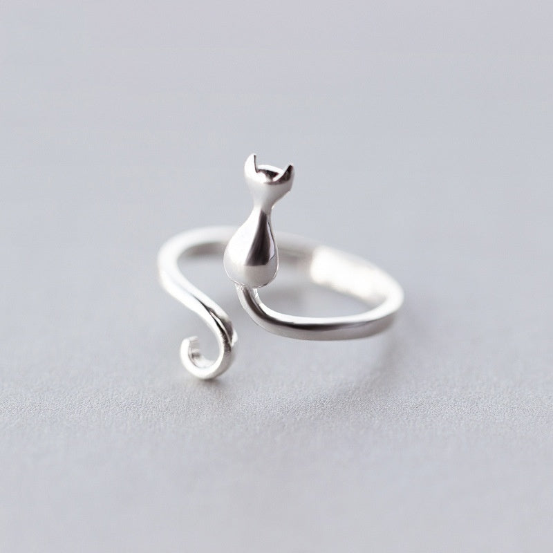 S925 Sterling Silver Cat Ring for Women