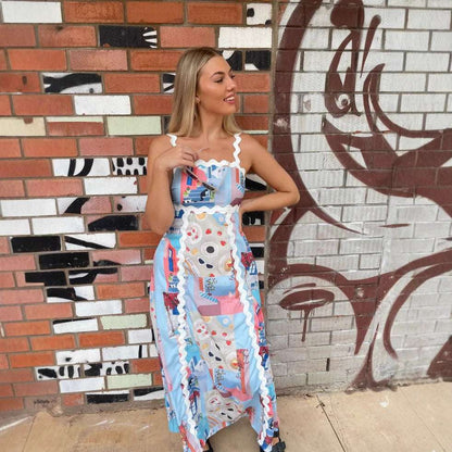Floral Spaghetti Strap Dress – Elegant Lace Stitching Summer Outfit