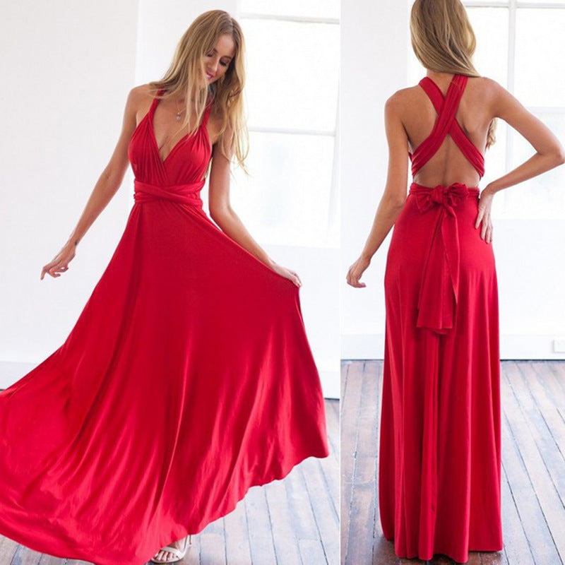 Backless Bandage One-Piece Dress Multi-Way Rope Strap Design
